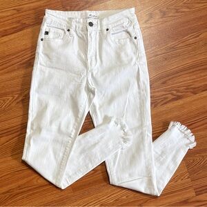 KanCan Distressed White Skinny Jeans Size 3/25  Stretch Mid Rise Frayed Hem